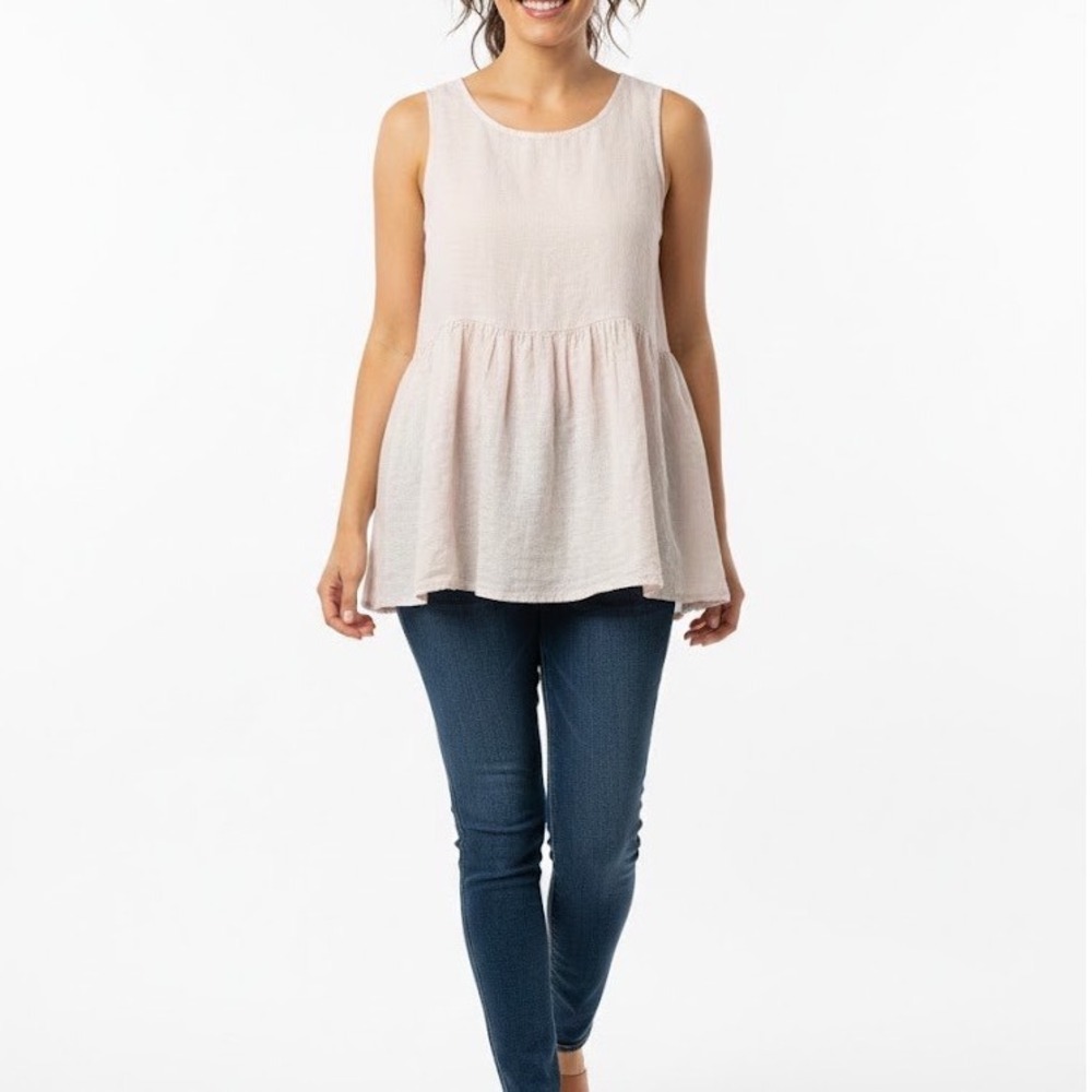 Francesca Bettini Made in Italy Linen‎ Peasant Tiered Tunic Top M